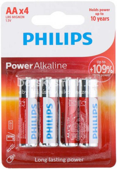 Baterie alkalick Philips AA (LR6) 1,5V set 4ks na kart Alkalin - Kliknutm na obrzek zavete
