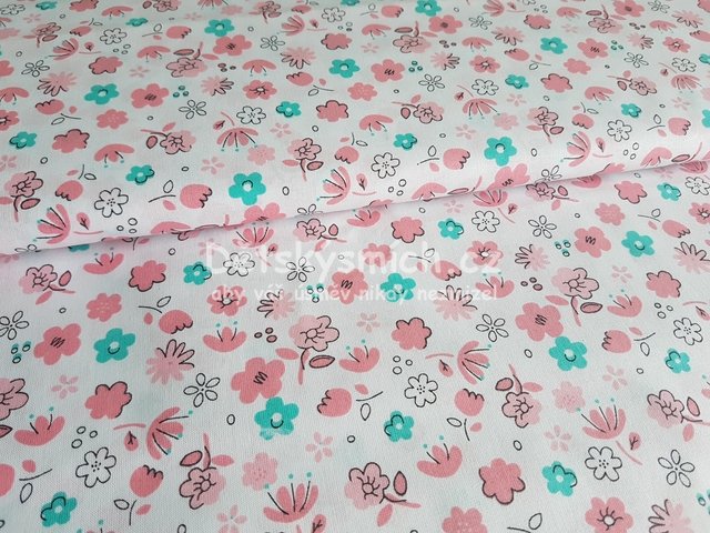 Bavlnn ltka metr - Kytiky rov/tyrkys - Kliknutm na obrzek zavete