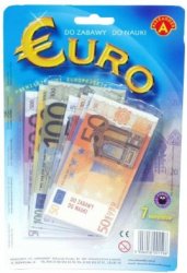 Peníze dětské papírové EURO bankovky set 119ks do hry na kartě [58236]